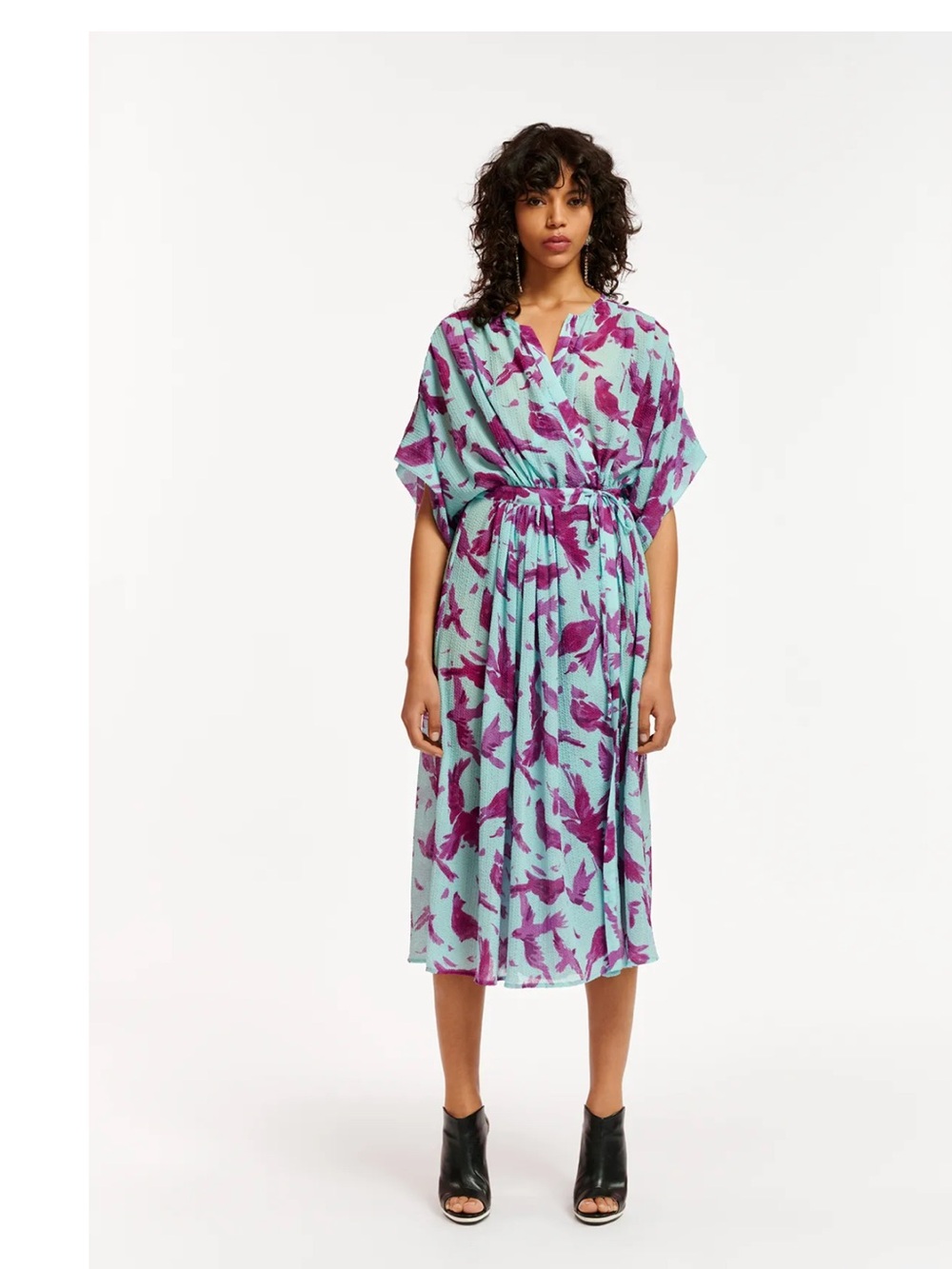 Essential Antwerp light blue and purple midi wrap dress